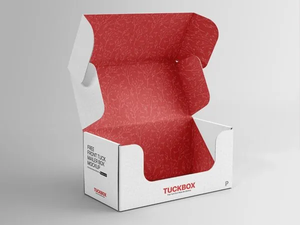 34 View of a Front Tuck Packaging Box Mockup 1