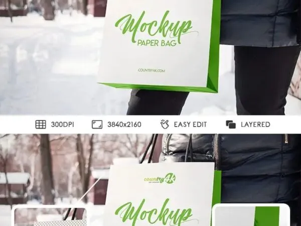 34 View of a Paper Bag Held Up by a Hand Mockup 1