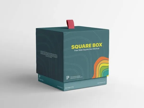 34 View of a Slide Square Gift Box Mockup 1