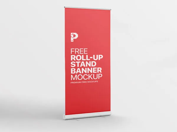 34 View of a Standing Roll Up Banner Mockup 1