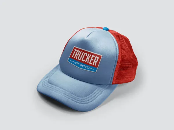 34 View of a Unisex Summer Trucker P Cap Mockup 1