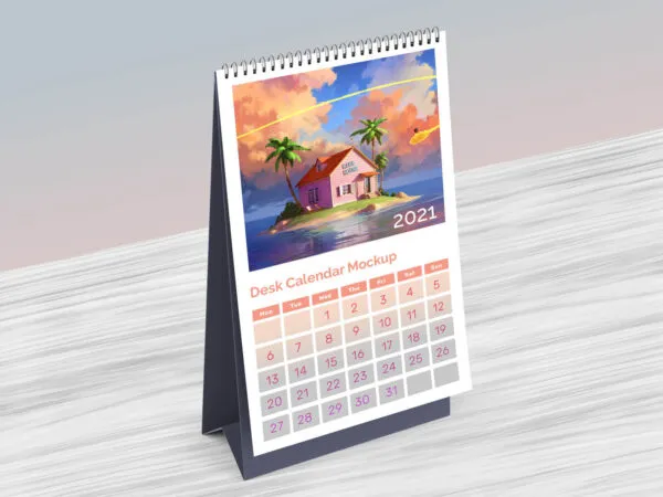 34 View of a Vertical TableDesktop Calendar Mockup 1