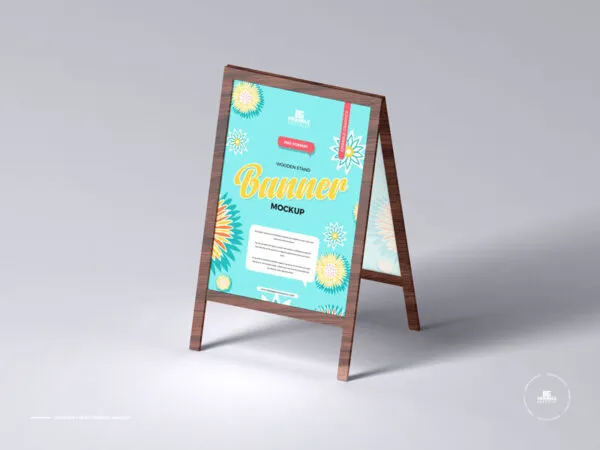 34 View of a Wooden Stand Banner Mockup 1