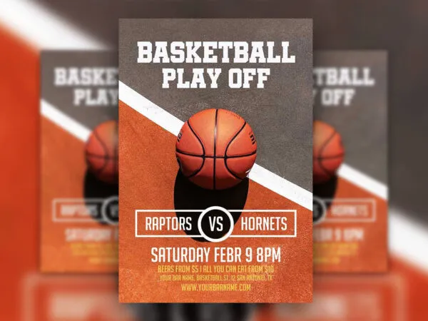 3D Basketball Sports Match Flyer Template 1