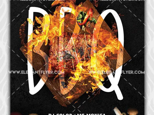 3D Black Modern BBQ House Flyer Template 1