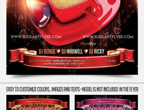 3D Classic Thematic Valentines Day Party Flyer and Facebook Cover Templates 1