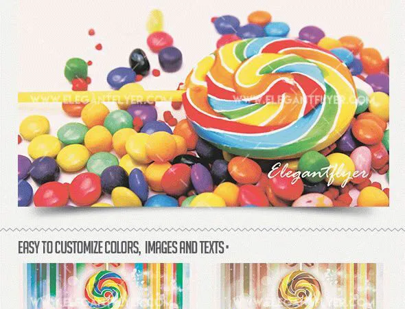 3D Colorful Candy Shop Flyer Along with Facebook Cover Templates 1