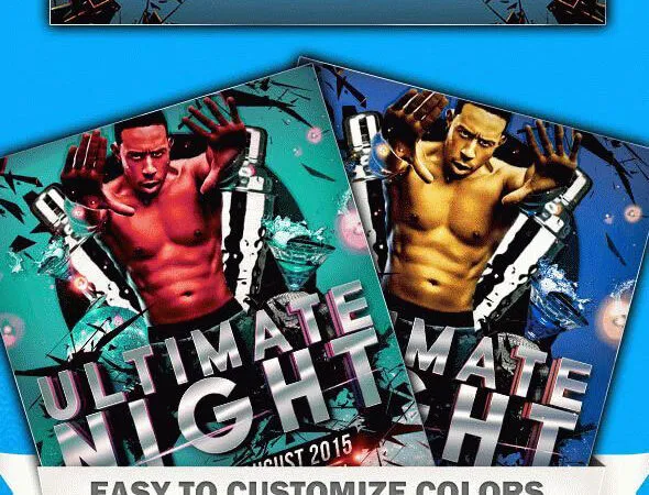 3D Futuristic Night Party Flyer Along with Facebook Cover Templates 1