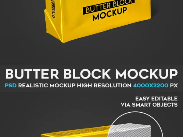 3D Golden Butter Block Mockup from a Perspective View 1