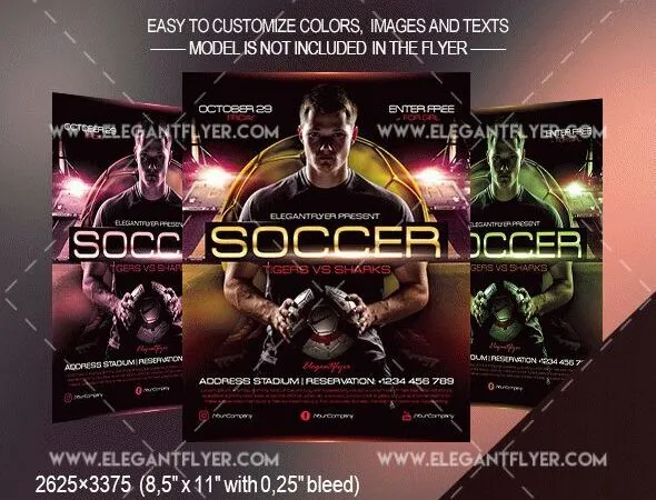 3D Modern Soccer Game Flyer Along with Facebook Cover Templates 1