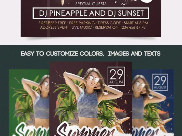 3D Tropical Summer Break Flyer Template 1