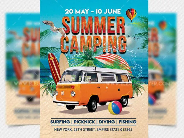 3D Tropical Summer Camp Flyer Template 1