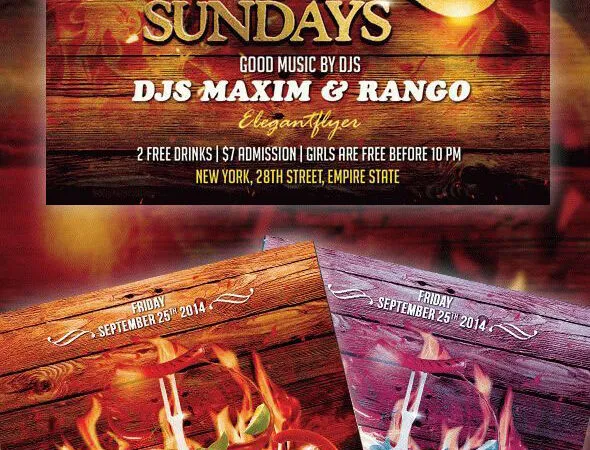 3D Wooden Classic BBQ House Flyer Template 1