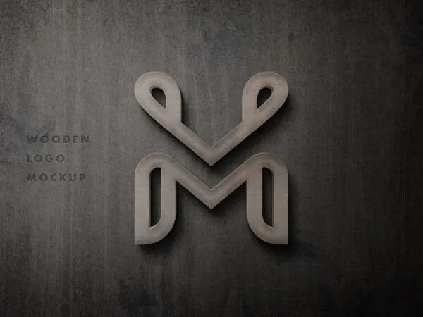 3D Wooden Sign Logo Placed on Dark Wood Texture Mockup Text Effect 1