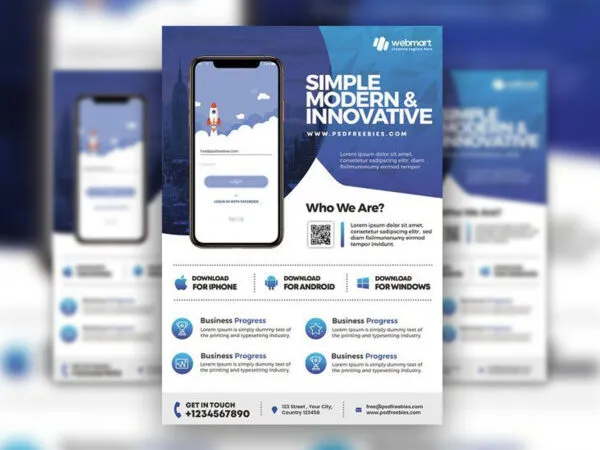 4 Abstract Modern Urban Mobile App Flyer Templates in Different Colors 1
