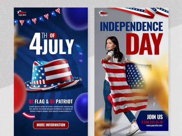 4 American Flag Independence Day Flyer Instagram Stories Templates 1