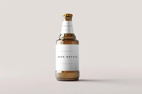 4 Angles of Stubby Beer Amber Glass Bottle Mockup 1