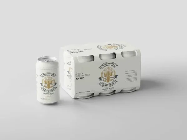 4 Beer Can Six Pack Mockup in Different Sights 1