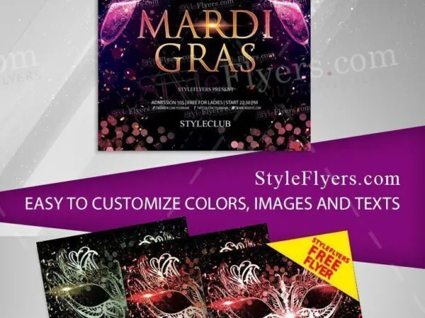 4 Black Glittering Fancy Mardi Gras Flyer Templates 1