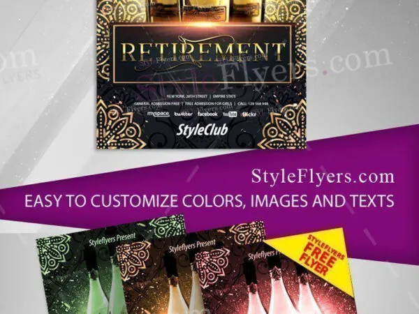 4 Black Golden Luxurious Retirement Party Flyers and Facebook Cover Templates 1
