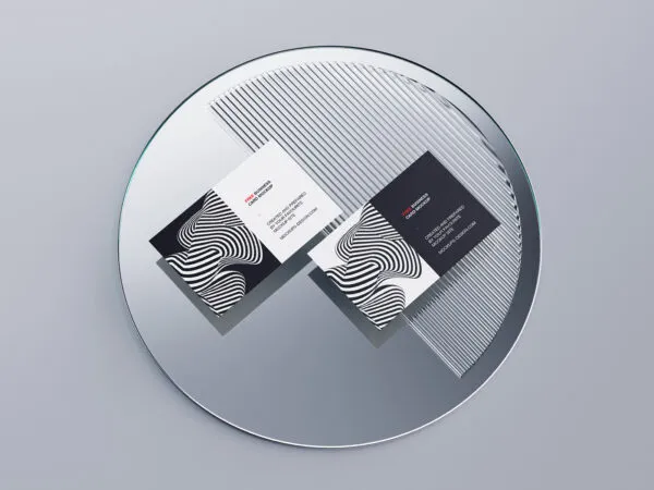 4 Business Card Mockups Scenes on the Mirror 1