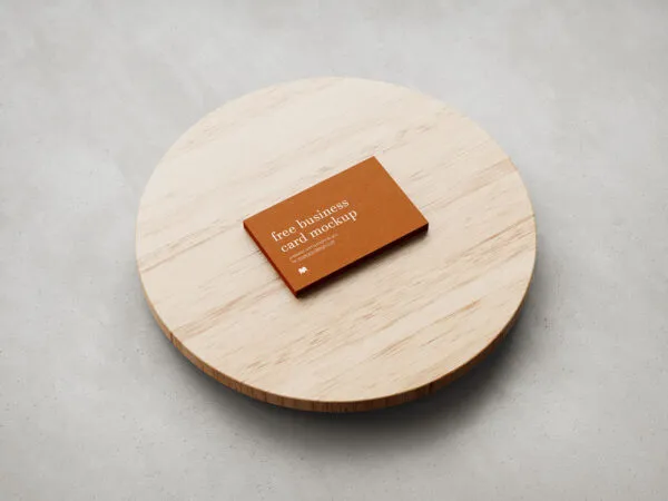 4 Business Card on Wooden Plate Mockups from Different Angles 1