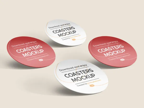 4 Circle Paper Coasters Mockup 1