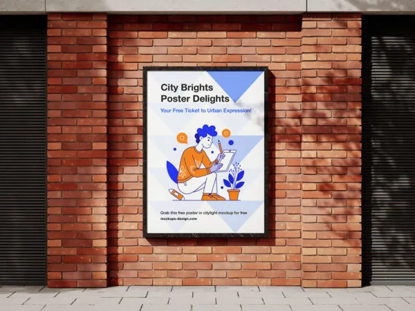 4 Citylight on Brick Wall Mockups Front and Perspective Views 1