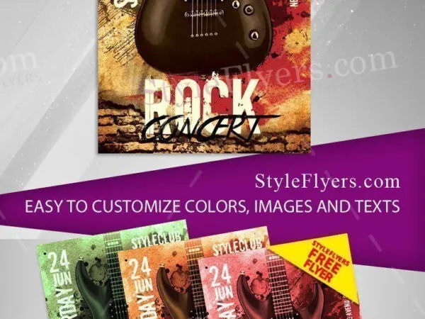 4 Classic Rock Concert Flyers Along with Facebook Cover Templates 1
