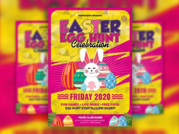 4 Colorful Illustrated Easter Egg Hunt Flyer Templates 1