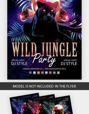 4 Dark Golden 3D Tropical Wild Jungle Party Flyer Templates 1