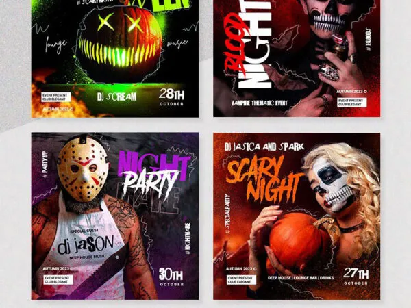 4 Eerie Halloween Party Flyer Instagram Post Templates 1