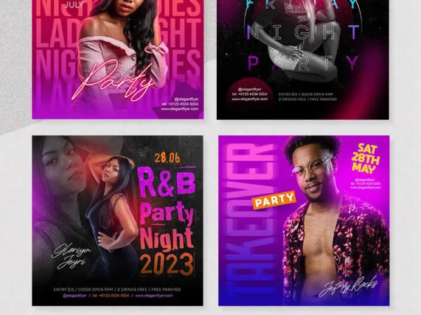 4 Energetic Party Flyer Facebook Post Templates 1