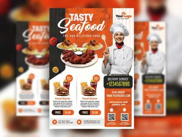 4 Geometric Restaurant Flyer Templates 1