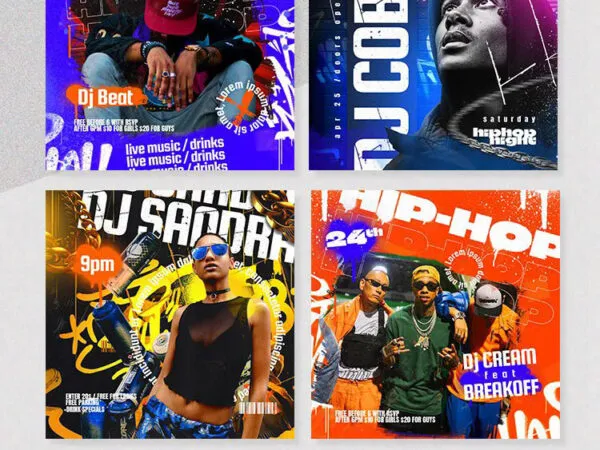 4 Graffiti Hip Hop Party Flyer Instagram Post Templates 1