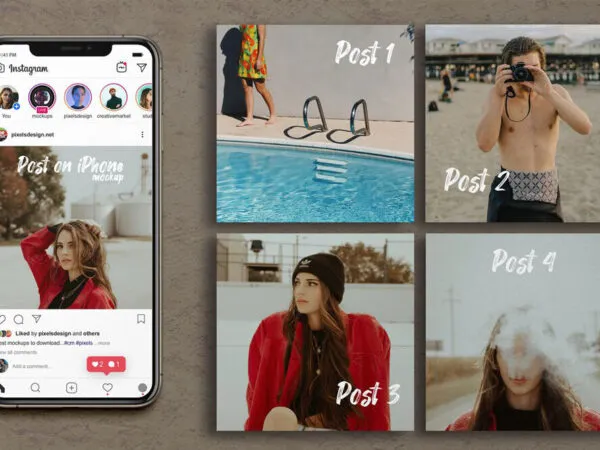 4 Grid Instagram Posts Mockup with iPhone XS Max 1