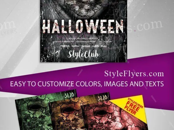 4 Horror Grunge Halloween Party Flyer Templates in Different Colors 1