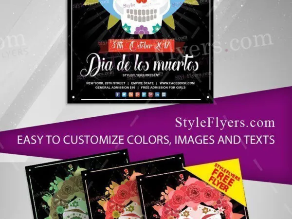 4 Illustrated Day of the Dead Dia de Muertos Flyer Templates 1