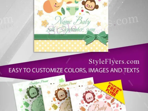 4 Illustrated Flat Baby Shower Party Flyers and Facebook Cover Templates 1