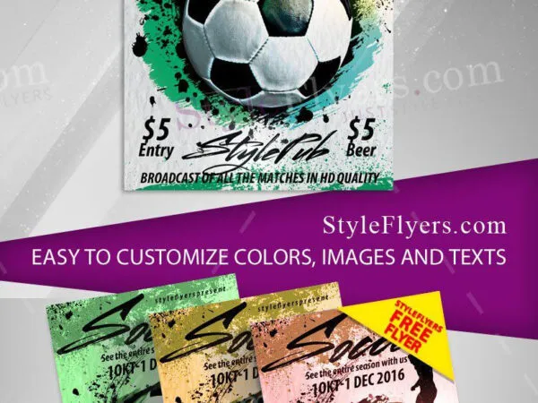 4 Illustrated Grunge Soccer Game Event Flyers and Facebook Cover Templates 1