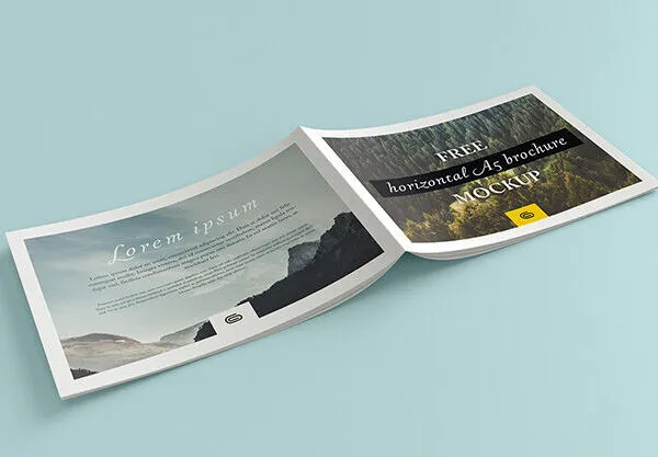 4 Mockups Including Landscape A5 Booklet Brochure in Different Views 1