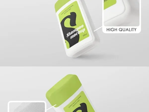4 Mockups of Plastic Shampoo Bottles from Different Angles 1