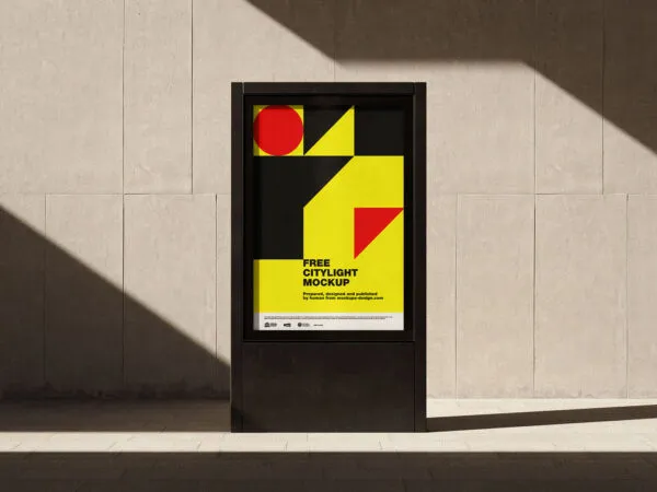 4 Mockups of Vertical Citylight Against Concrete Wall with Shadow 1