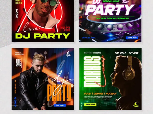 4 Modern DJ Party Flyer Instagram Post Templates 1