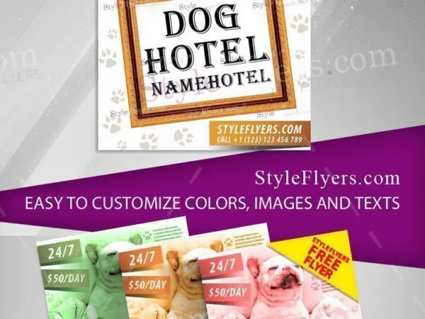 4 Modern Dog Hotel Flyers Along with Facebook Cover Templates 1
