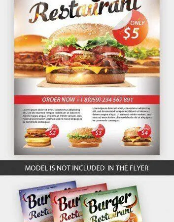 4 Modern Fast Food Restaurant Flyers Along with Facebook Cover Templates 1