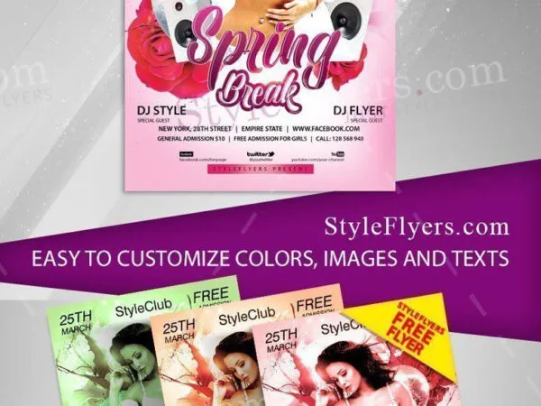 4 Modern Feminine 3D Spring Break Flyer Templates 1