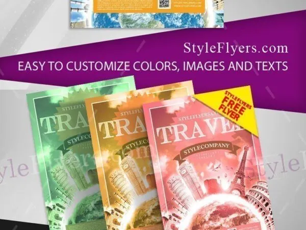 4 Modern Thematic 3D Travel Agency Flyer Templates in Different Colors 1