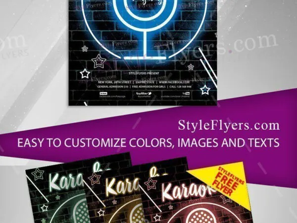 4 Neon Modern Karaoke Party Flyer Templates 1