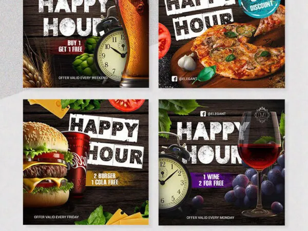 4 Rustic Happy Hour Flyer Facebook Post Templates 1